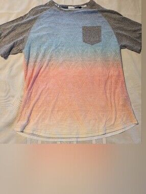 Ocean Current Blue and Peach Ombre Crew Neck Tee
